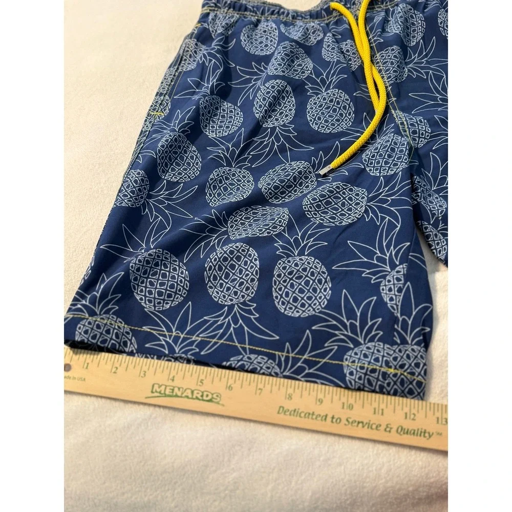 Capelle Hybrid Swim Trunks Mens M Blue Pineapple‎ Print Yellow Drawstring lined